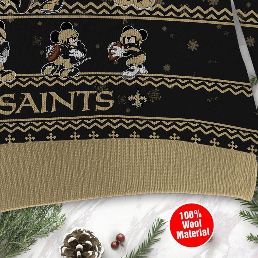 New Orleans Saints Mickey Mouse Ugly Christmas Sweater Adult 3D Funny Matching for family - Image 3