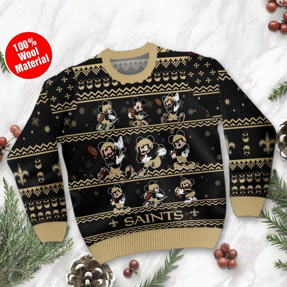 New Orleans Saints Mickey Mouse Ugly Christmas Sweater Adult 3D Funny Matching for family