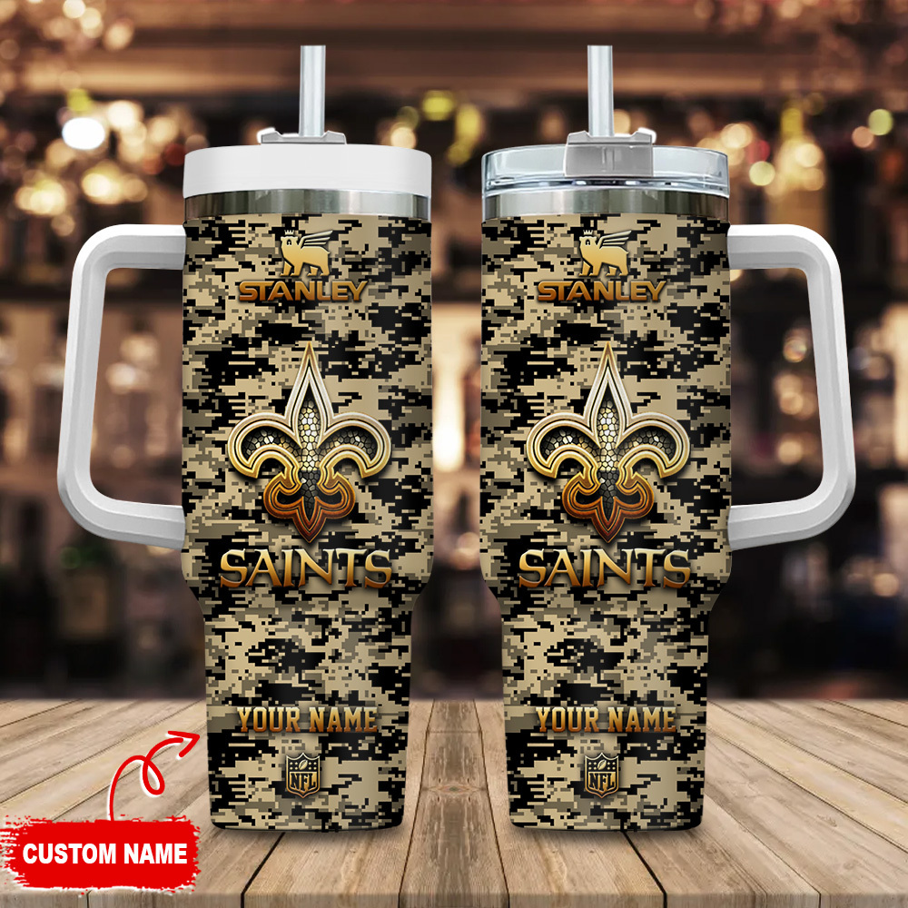 New Orleans Saints NFL Camouflage Golden Logo Custom Stanley Cup 40 oz 30 oz Tumbler With HandleTVC2301111