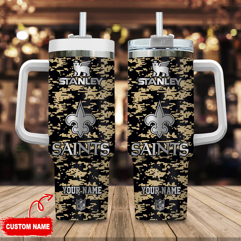 New Orleans Saints NFL Camouflage Silver Logo Custom Stanley Cup 40 oz 30 oz Tumbler With HandleTVC2301111