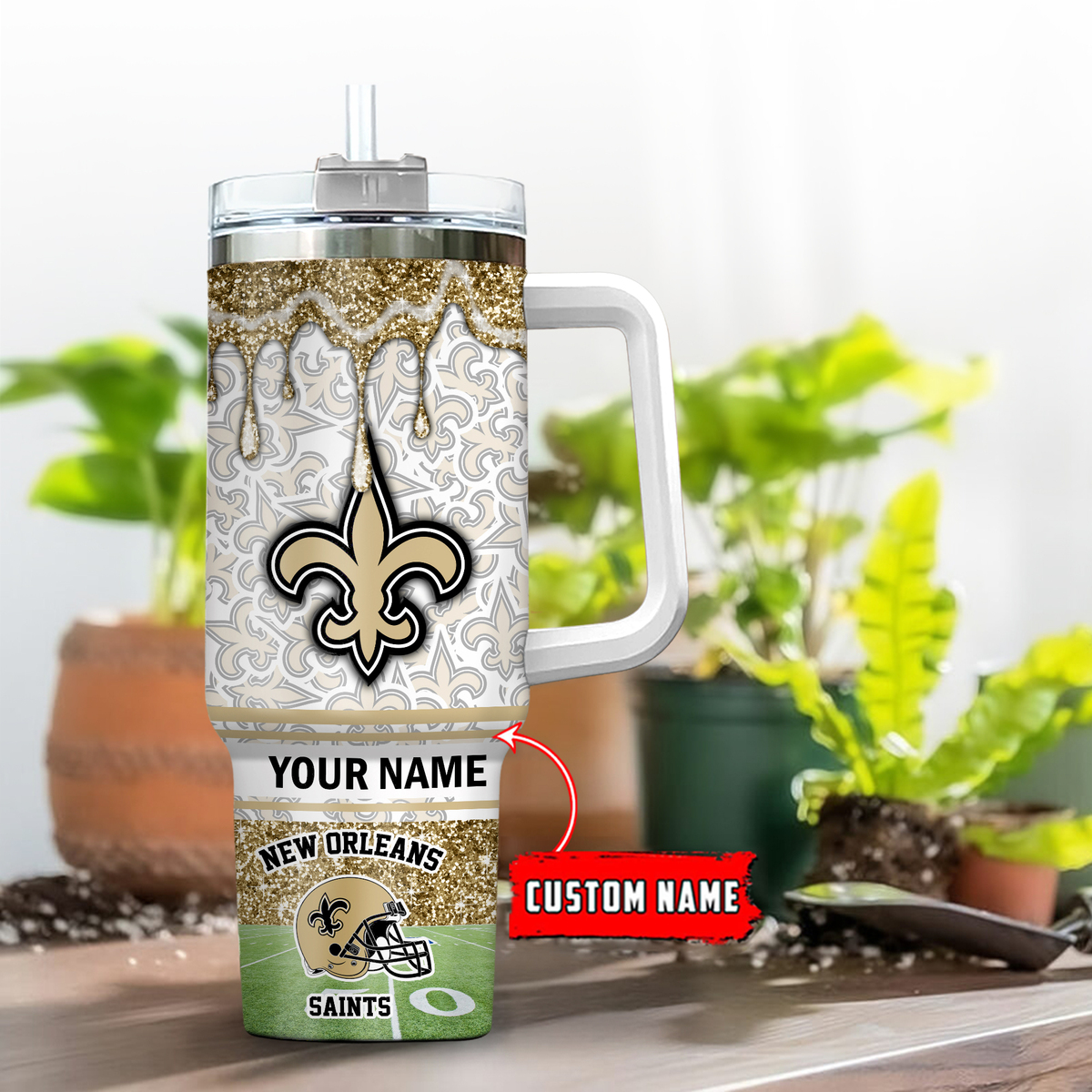 New Orleans Saints NFL Glitter Custom Stanley Cup 40 oz 30 oz Tumbler With HandleTVC230195
