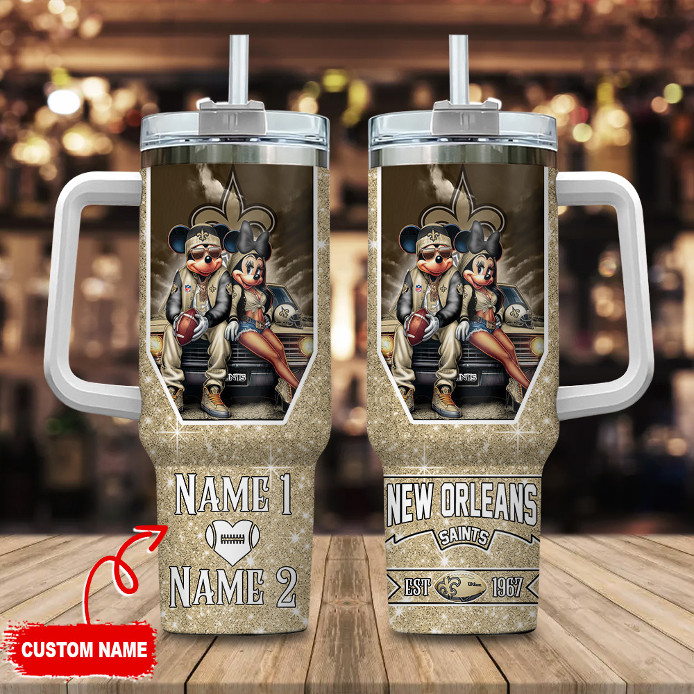 New Orleans Saints NFL Mickey And Minnie Couple Custom Stanley Cup 40 oz 30 oz Tumbler With HandleTVC230190
