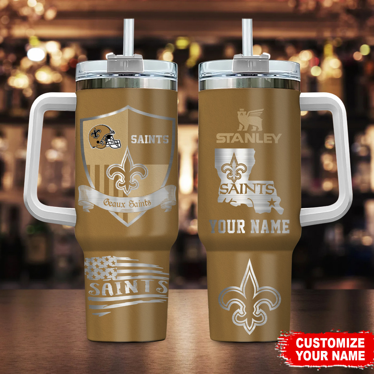 New Orleans Saints NFL Silver Logo Custom Stanley Cup 40 oz 30 oz Tumbler With HandleTVC2301107
