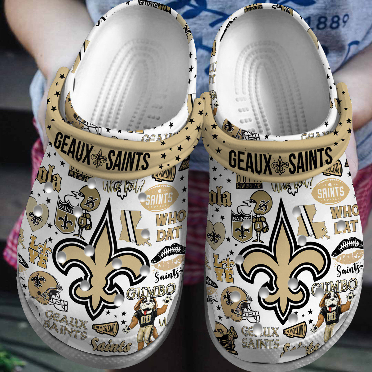 New Orleans Saints NFL Sport Crocs Crocband Clogs Shoes Comfortable For Men Women and Kids