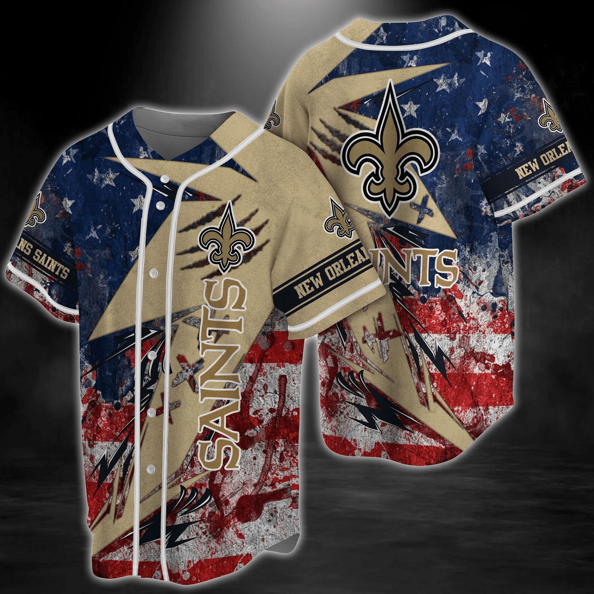 New Orleans Saints NLF Baseball Jersey Shirt America Flag