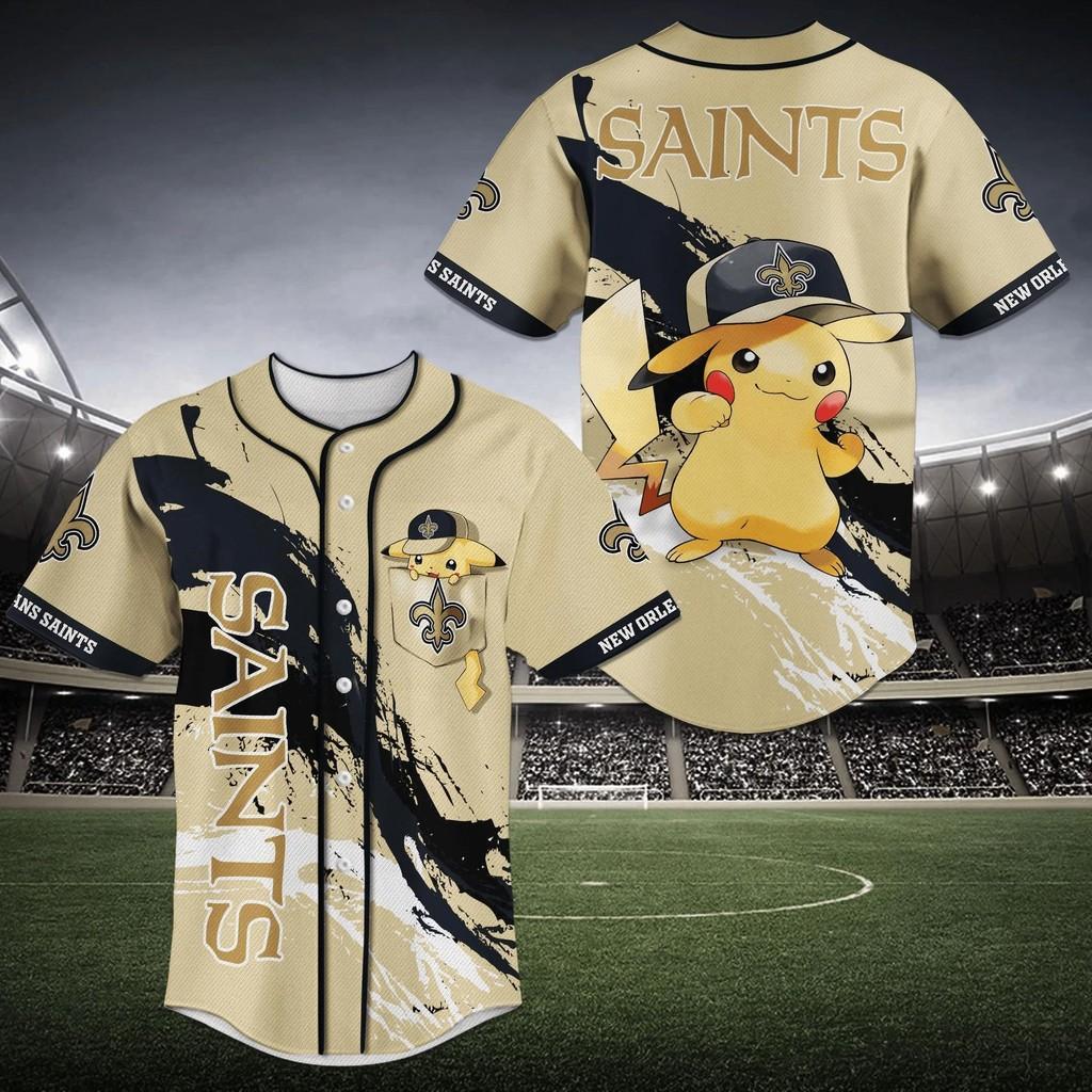 New Orleans Saints NLF Baseball Jersey Shirt Pikachu