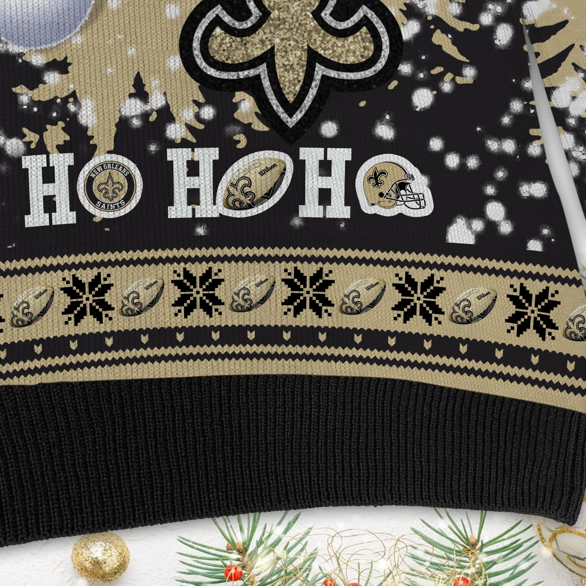 New Orleans Saints Symbol Wearing Santa Claus Hat Ho Ho Ho Personalized Ugly Christmas Sweater Adult 3D Funny Matching for family - Image 5