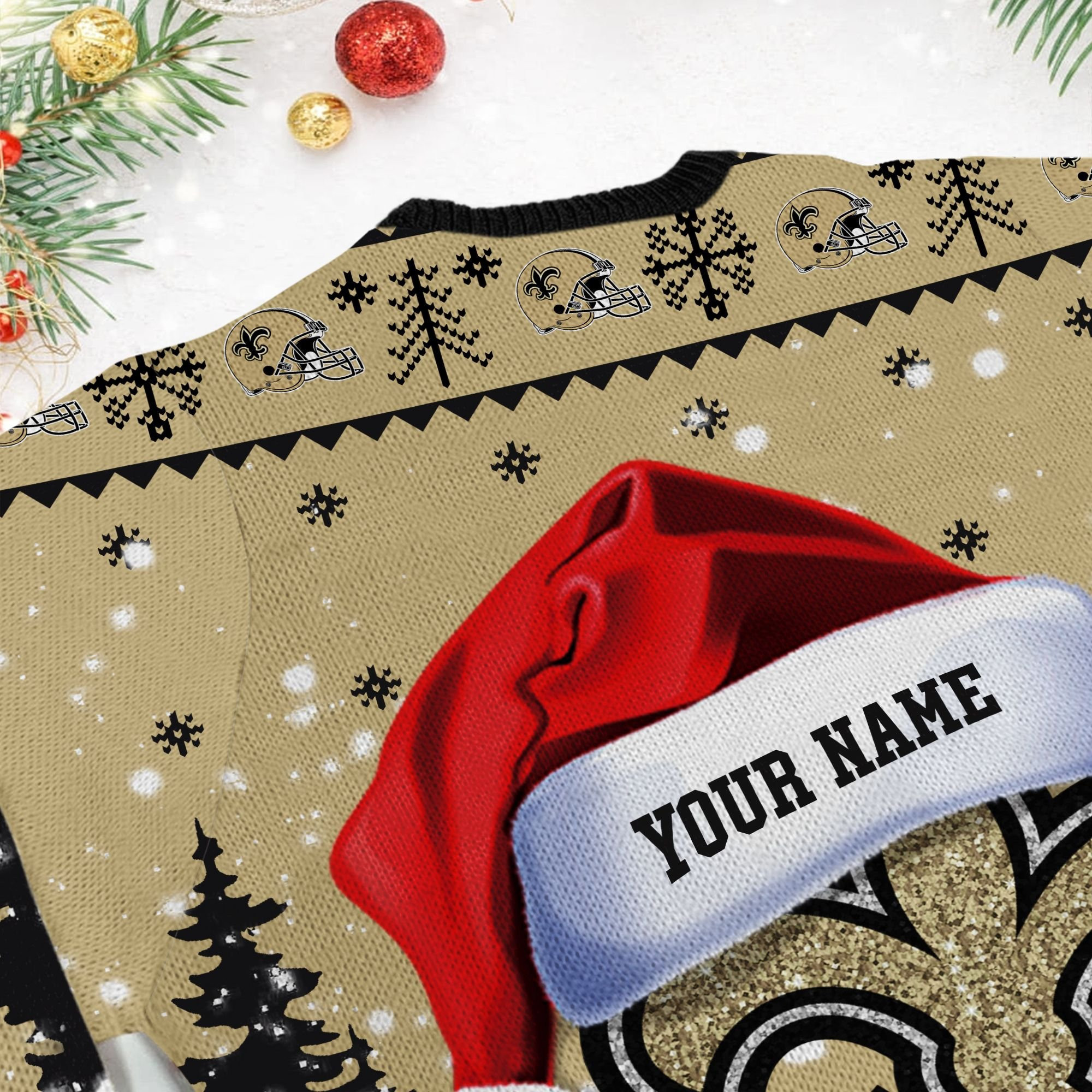 New Orleans Saints Symbol Wearing Santa Claus Hat Ho Ho Ho Personalized Ugly Christmas Sweater Adult 3D Funny Matching for family - Image 6
