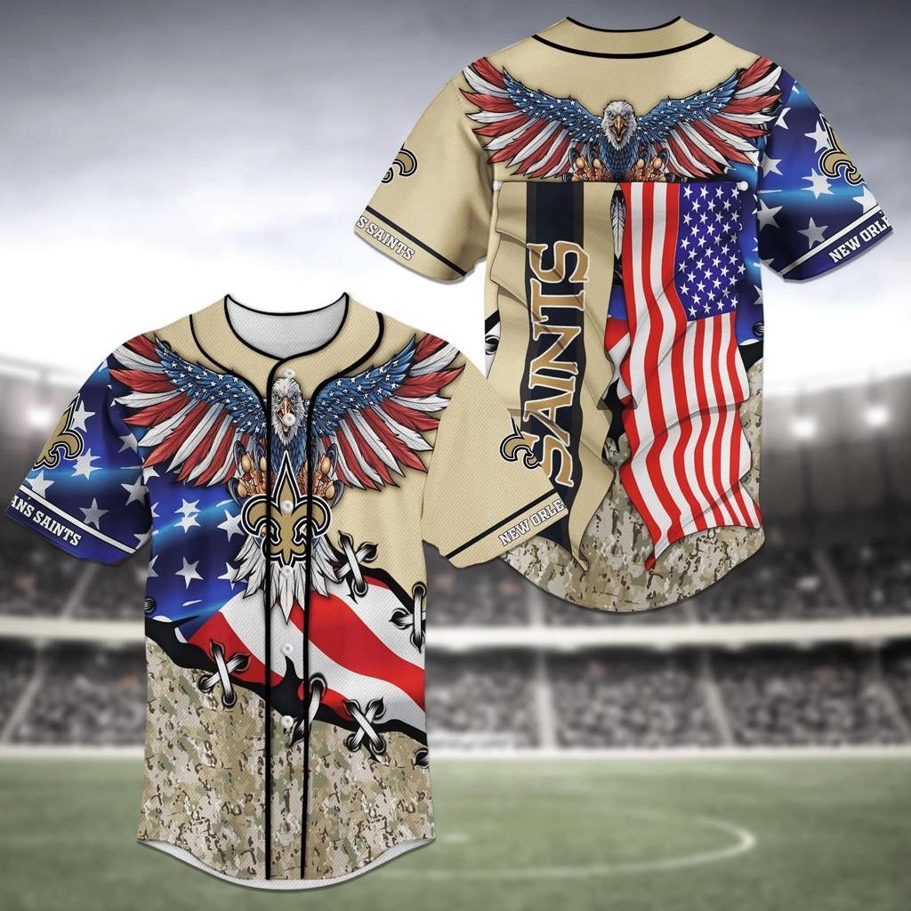 New Orleans Saints Us Flag Eagle Baseball Jersey Shirt