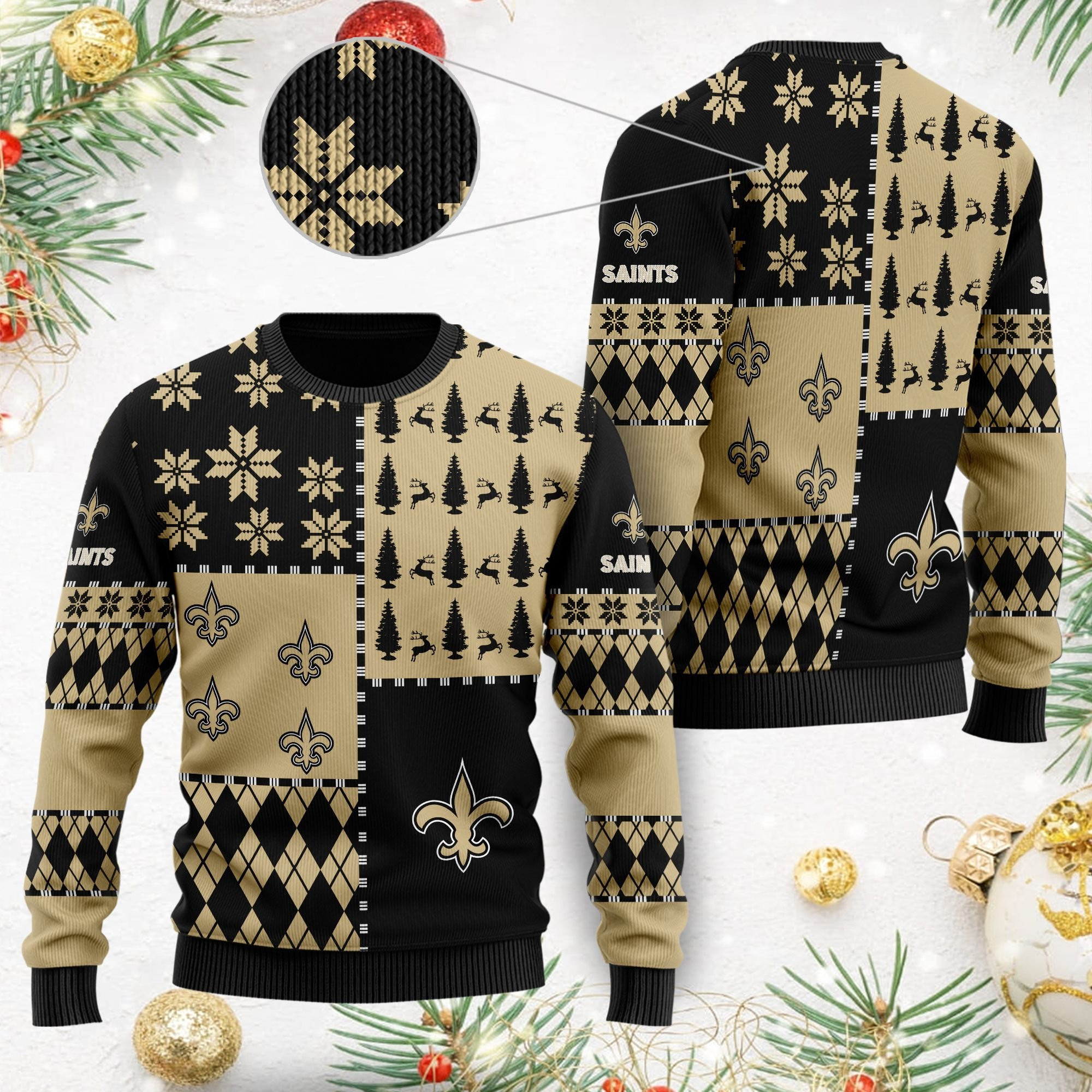New Orleans Saintss Full Size For Sale Best Christmas Gift For Saints Fans Ugly Christmas Sweater Adult 3D Funny Matching for family