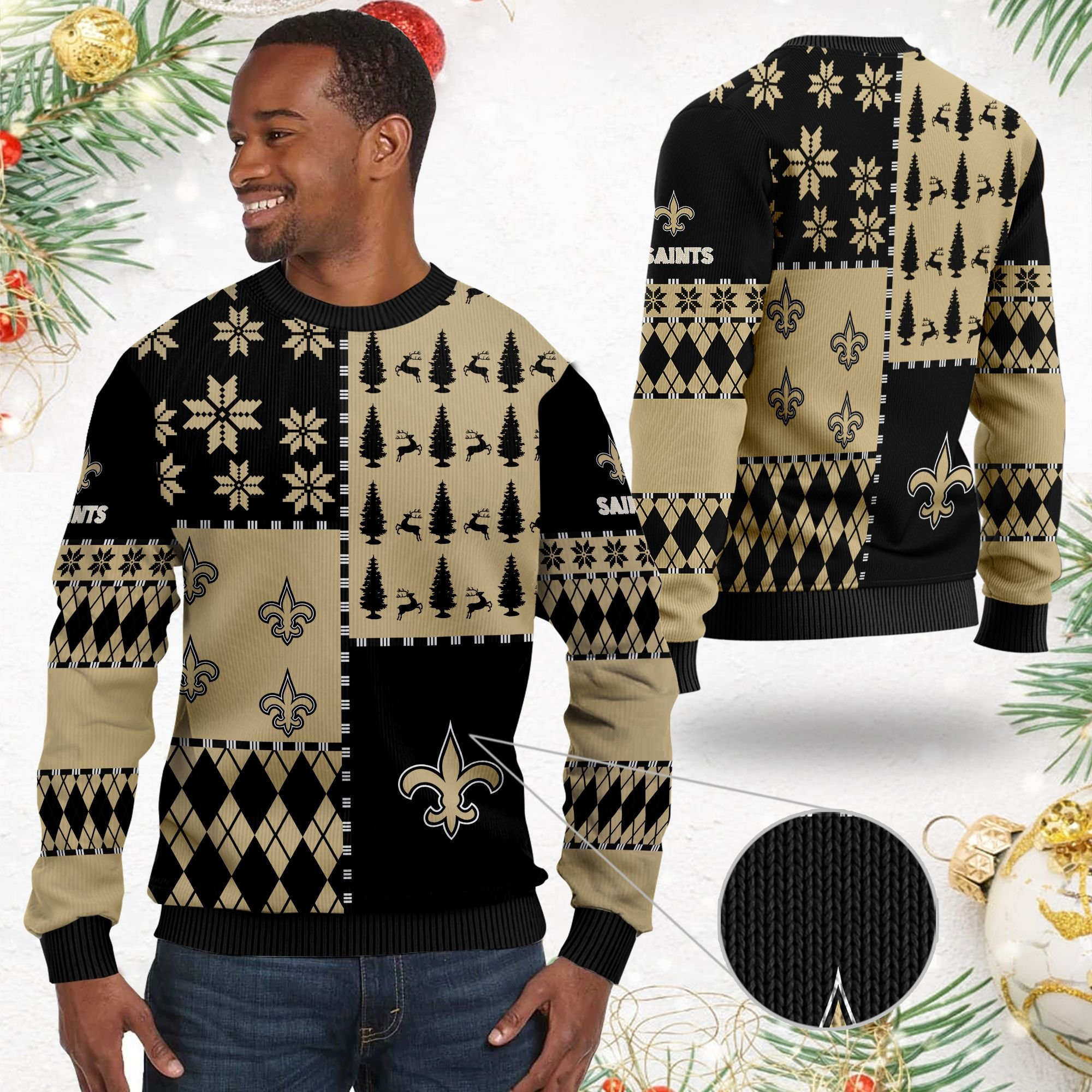 New Orleans Saintss Full Size For Sale Best Christmas Gift For Saints Fans Ugly Christmas Sweater Adult 3D Funny Matching for family - Image 2