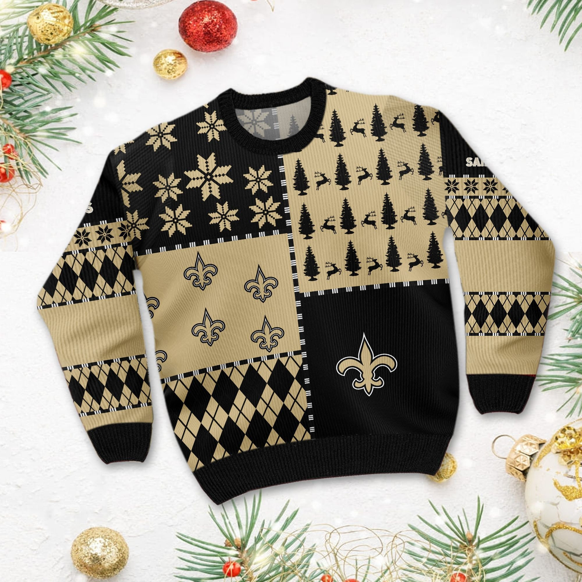 New Orleans Saintss Full Size For Sale Best Christmas Gift For Saints Fans Ugly Christmas Sweater Adult 3D Funny Matching for family - Image 3