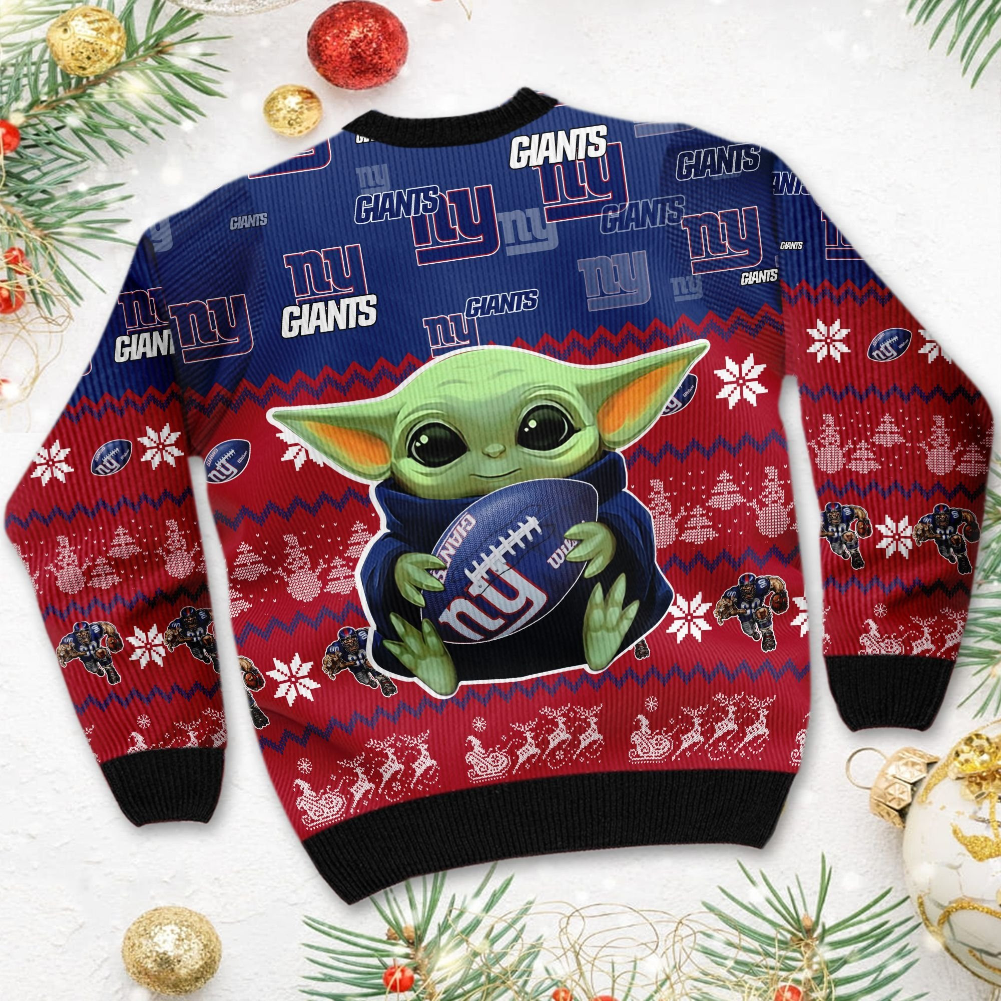 New York Giants Baby Yoda Ugly Christmas Sweater Adult 3D Funny Matching for family - Image 4