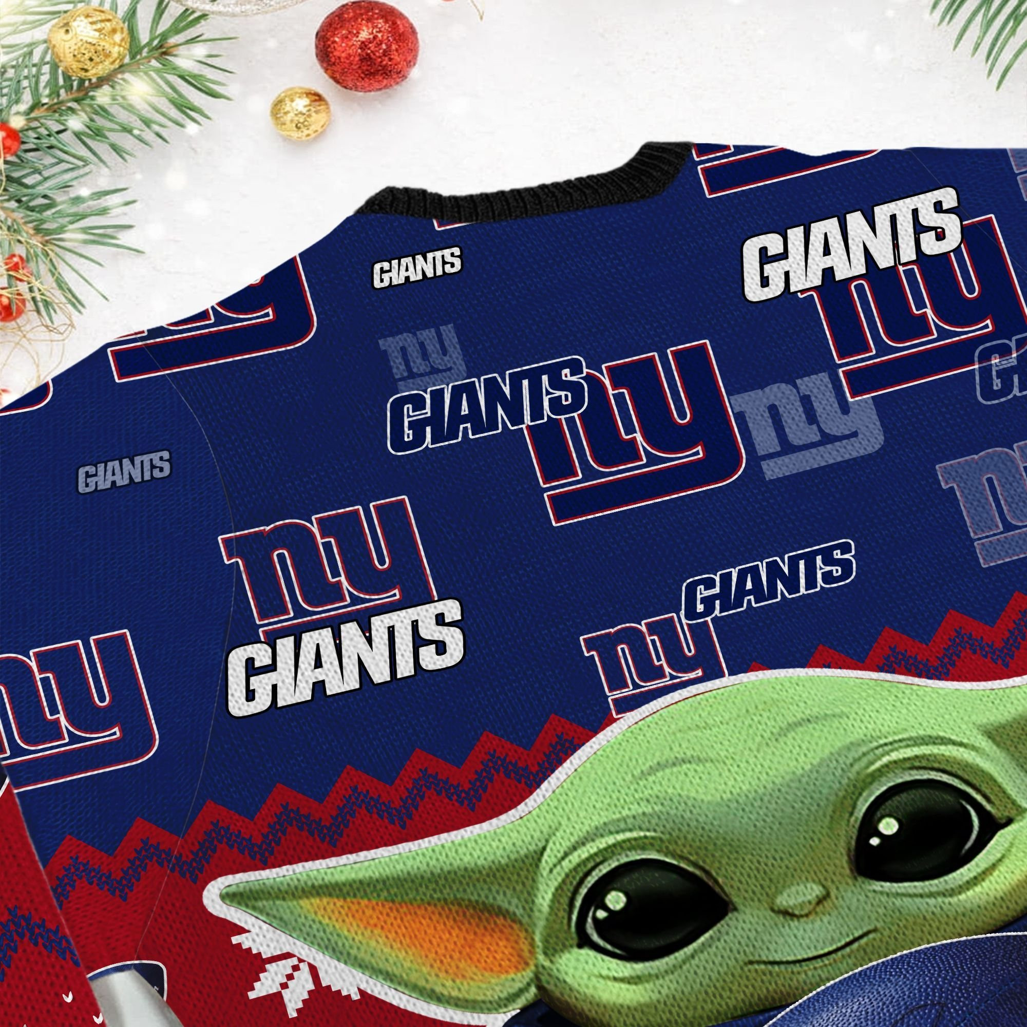 New York Giants Baby Yoda Ugly Christmas Sweater Adult 3D Funny Matching for family - Image 6