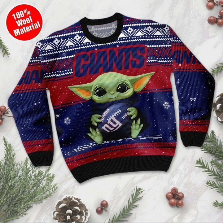 New York Giants Baby Yoda Ugly Christmas Sweater Adult 3D Funny Matching for family