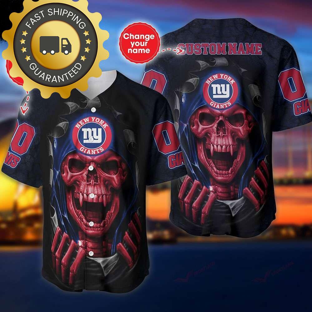 New York Giants Custom NLF Jersey Skull Personalized Baseball Jersey