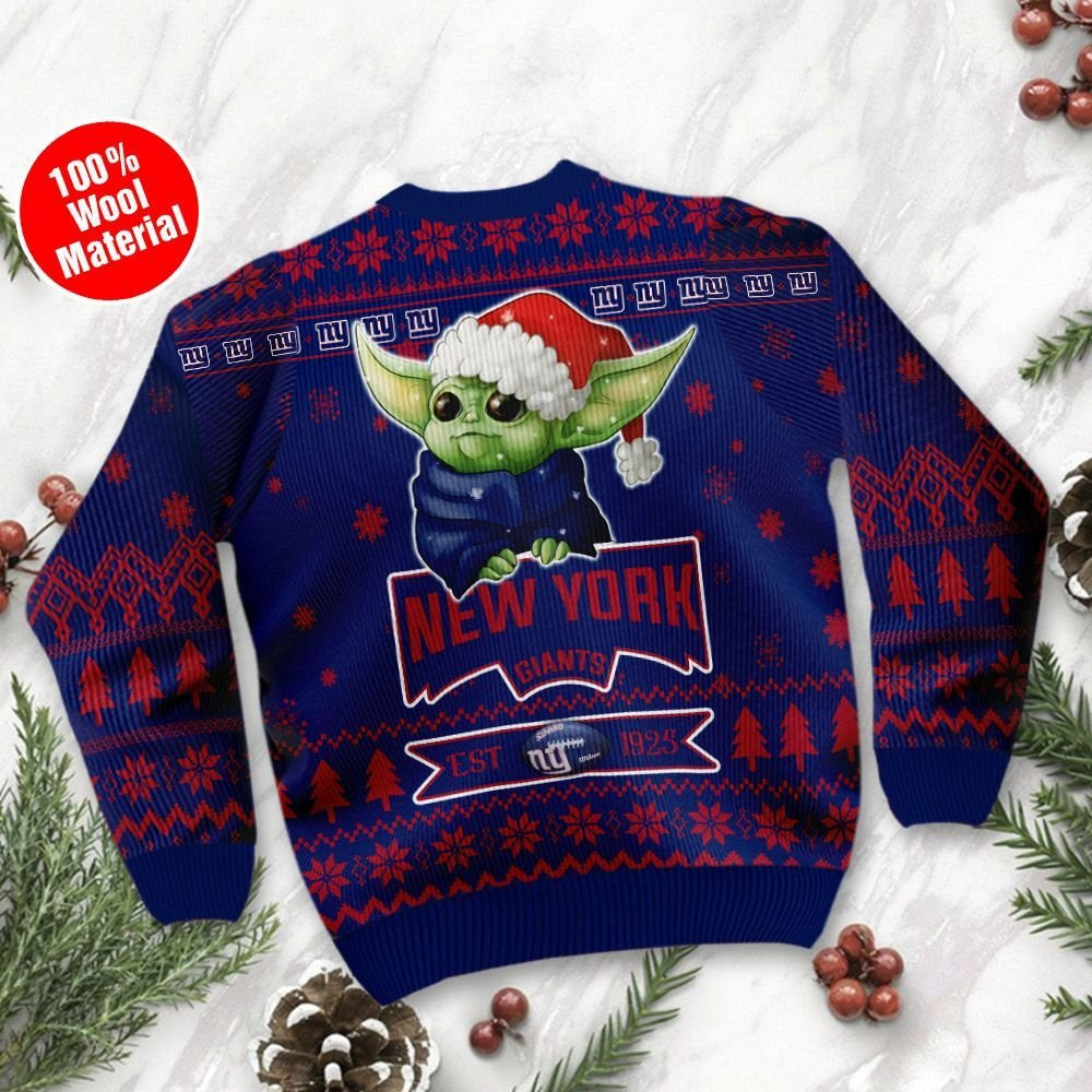 New York Giants Cute Baby Yoda Grogu Ugly Christmas Sweater Adult 3D Funny Matching for family - Image 3