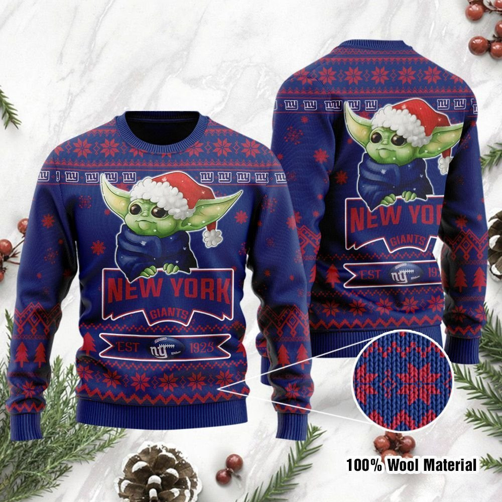 New York Giants Cute Baby Yoda Grogu Ugly Christmas Sweater Adult 3D Funny Matching for family