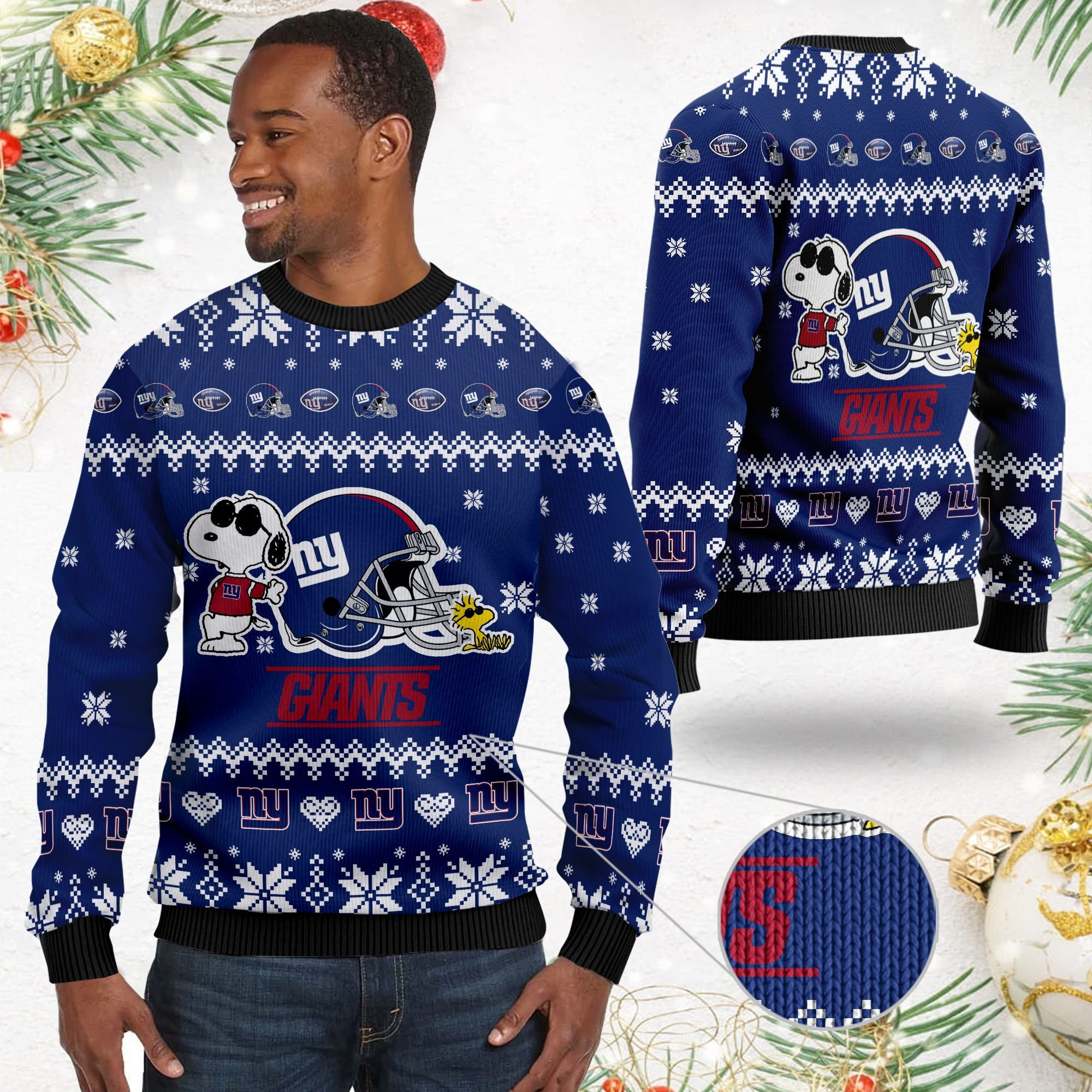New York Giants Cute The Snoopy Show Football Helmet 3D Ugly Christmas Sweater Adult 3D Funny Matching for family