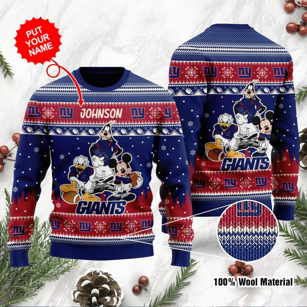 New York Giants Disney Donald Duck Mickey Mouse Goofy Personalized Ugly Christmas Sweater Adult 3D Funny Matching for family