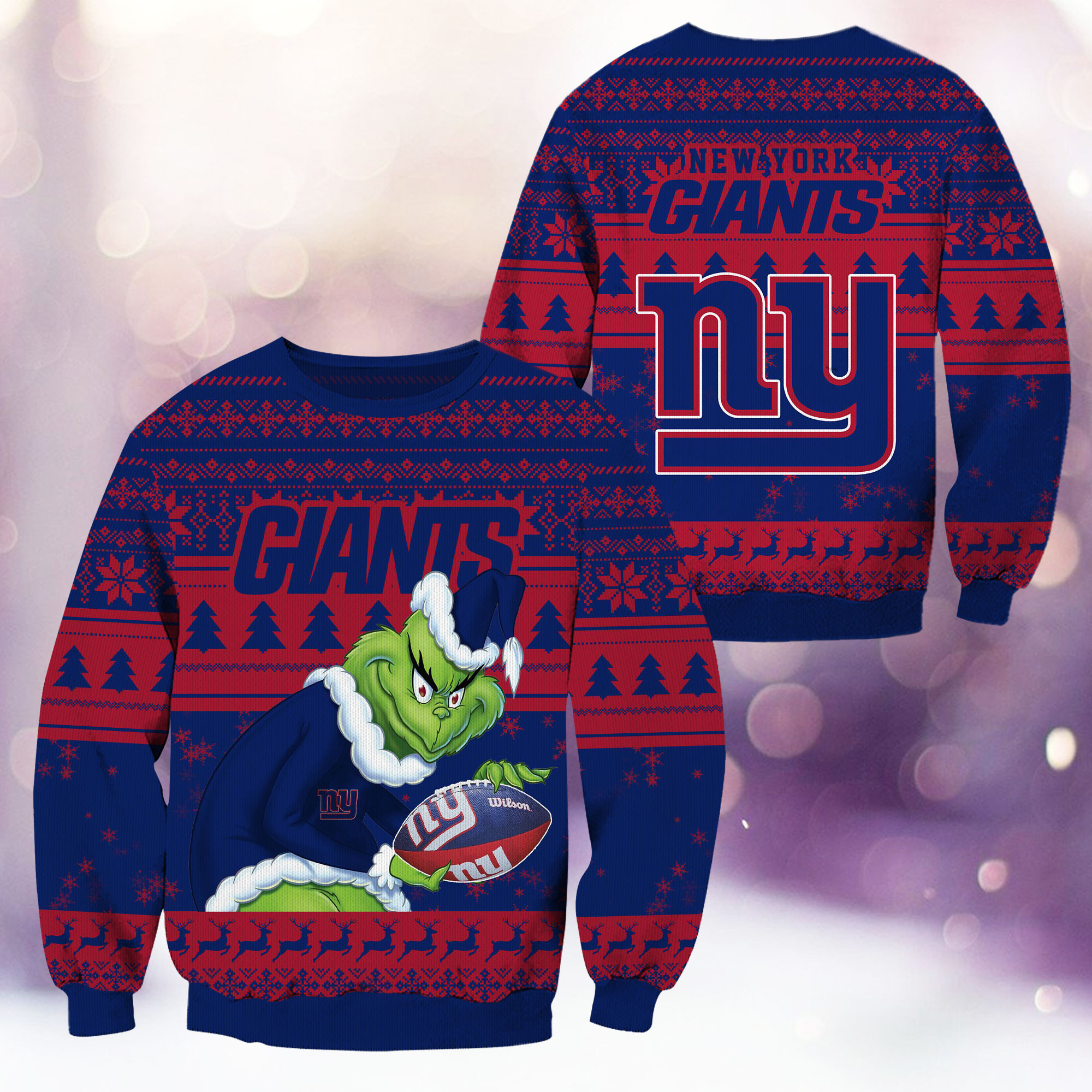 New York Giants Grinch Ugly Christmas Sweater Adult 3D Funny Matching for family
