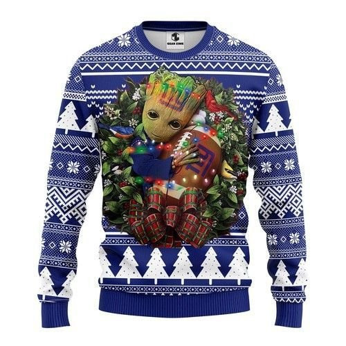 New York Giants Groot Hug Ugly Christmas Sweater Adult 3D Funny Matching for family