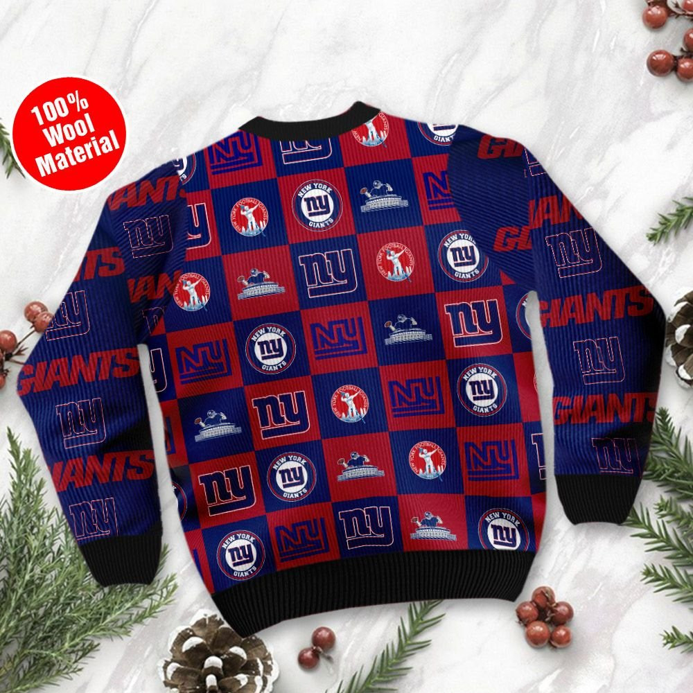 New York Giants Logo Checkered Flannel Ugly Christmas Sweater Adult 3D Funny Matching for family - Image 3