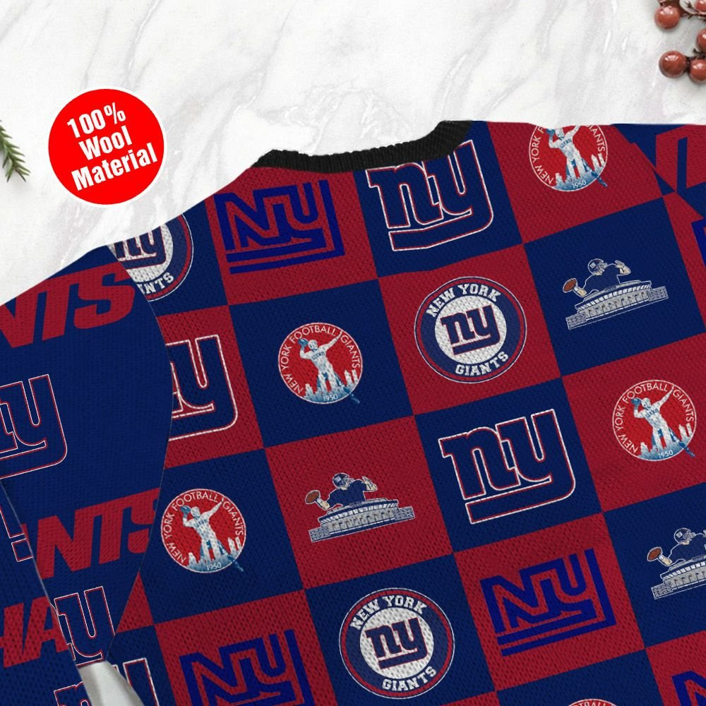 New York Giants Logo Checkered Flannel Ugly Christmas Sweater Adult 3D Funny Matching for family - Image 5