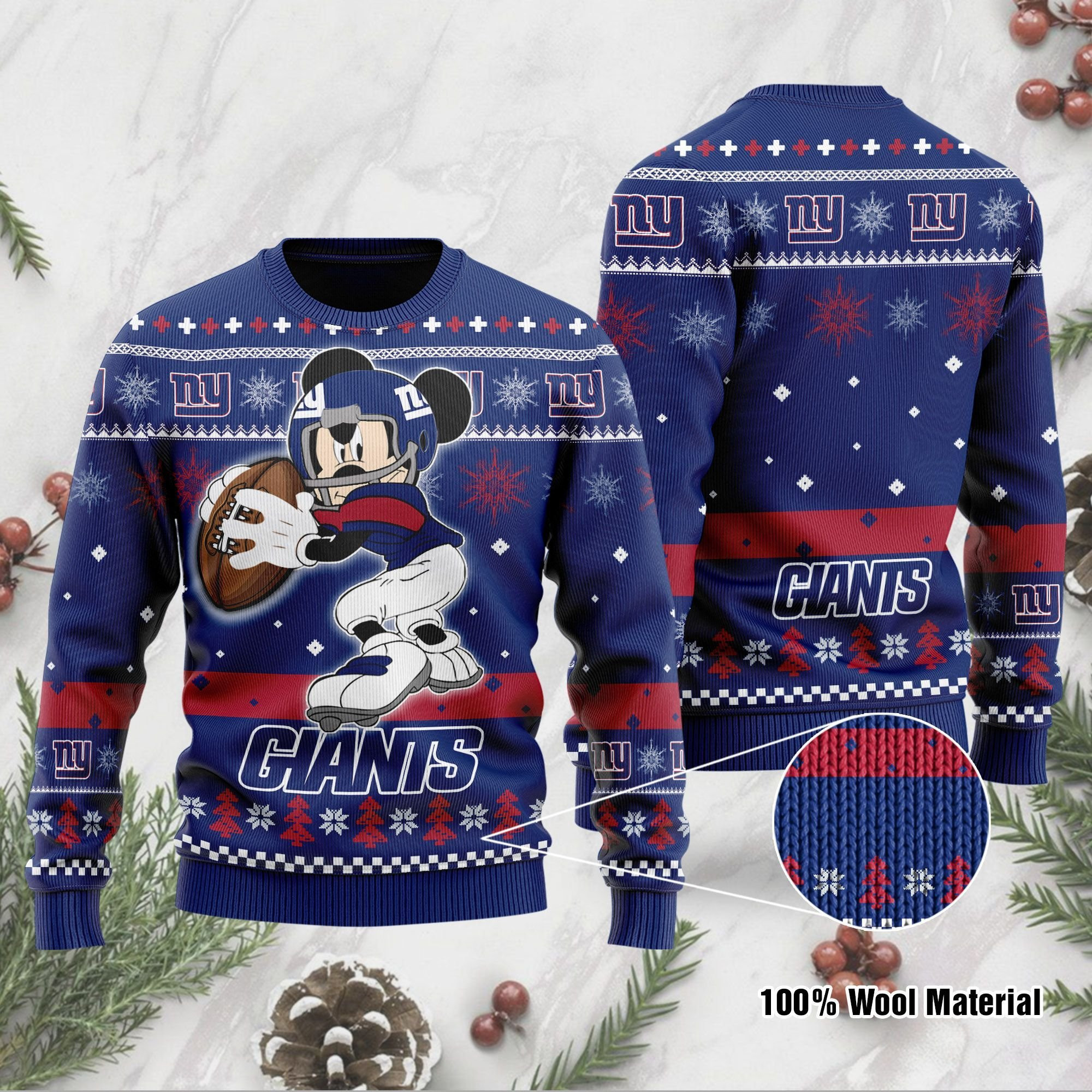 New York Giants Mickey Mouse Funny Ugly Christmas Sweater Adult 3D Funny Matching for family