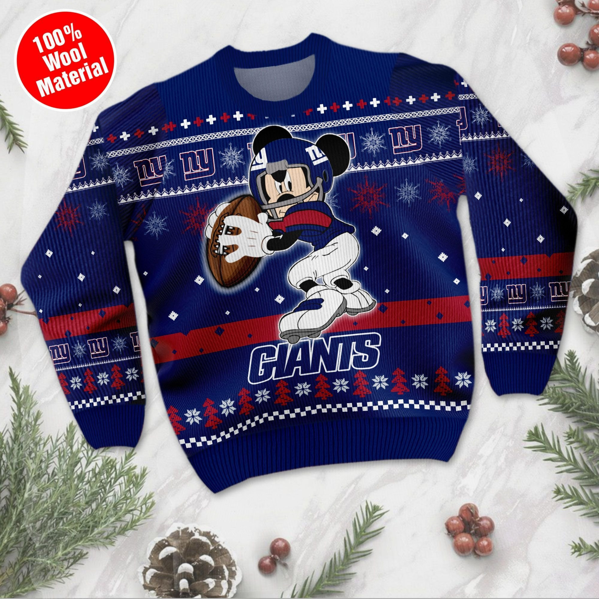 New York Giants Mickey Mouse Funny Ugly Christmas Sweater Adult 3D Funny Matching for family - Image 2