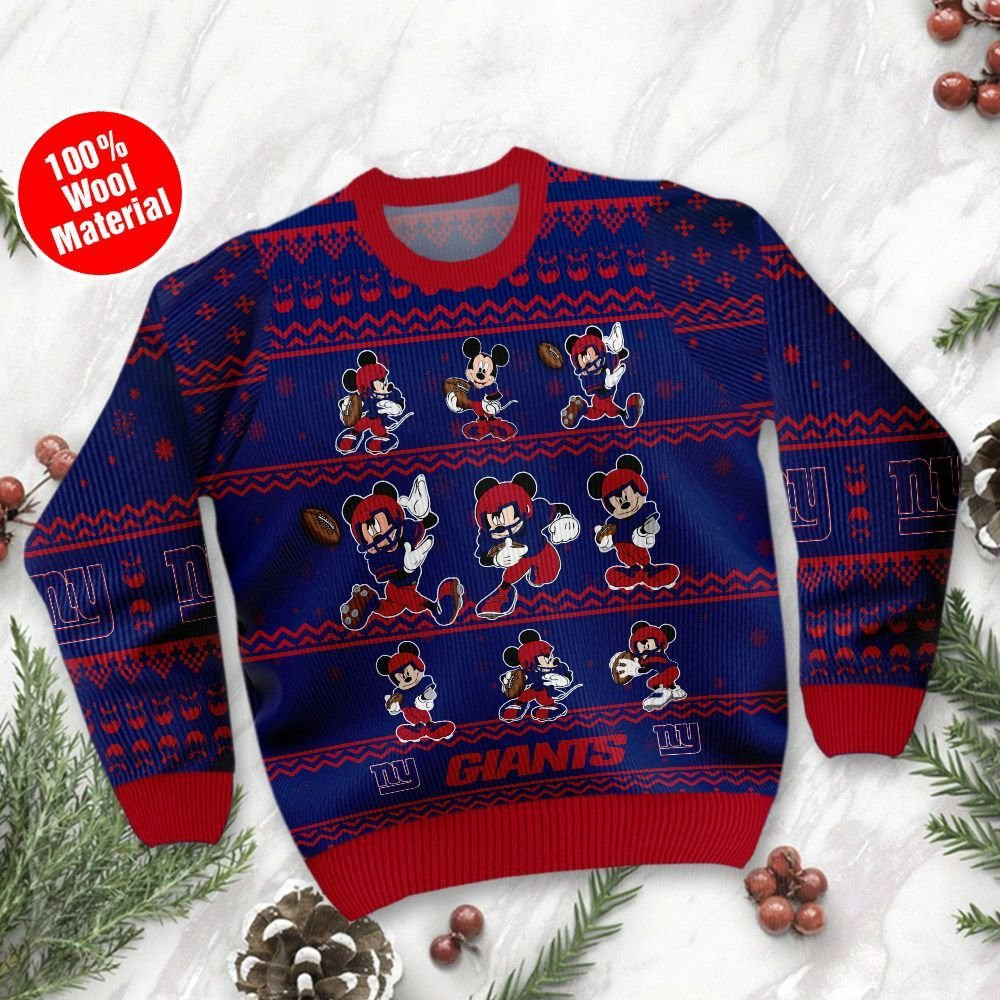 New York Giants Mickey Mouse Holiday Party Ugly Christmas Sweater Adult 3D Funny Matching for family - Image 2
