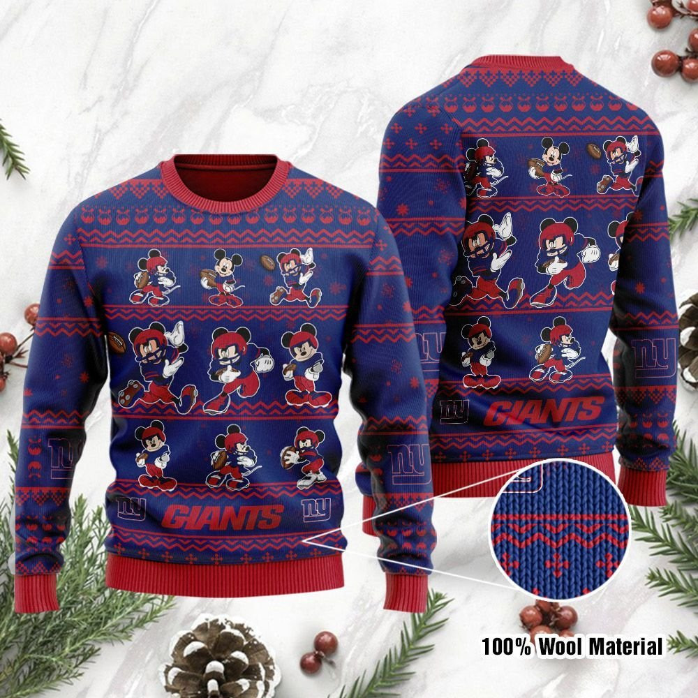 New York Giants Mickey Mouse Holiday Party Ugly Christmas Sweater Adult 3D Funny Matching for family