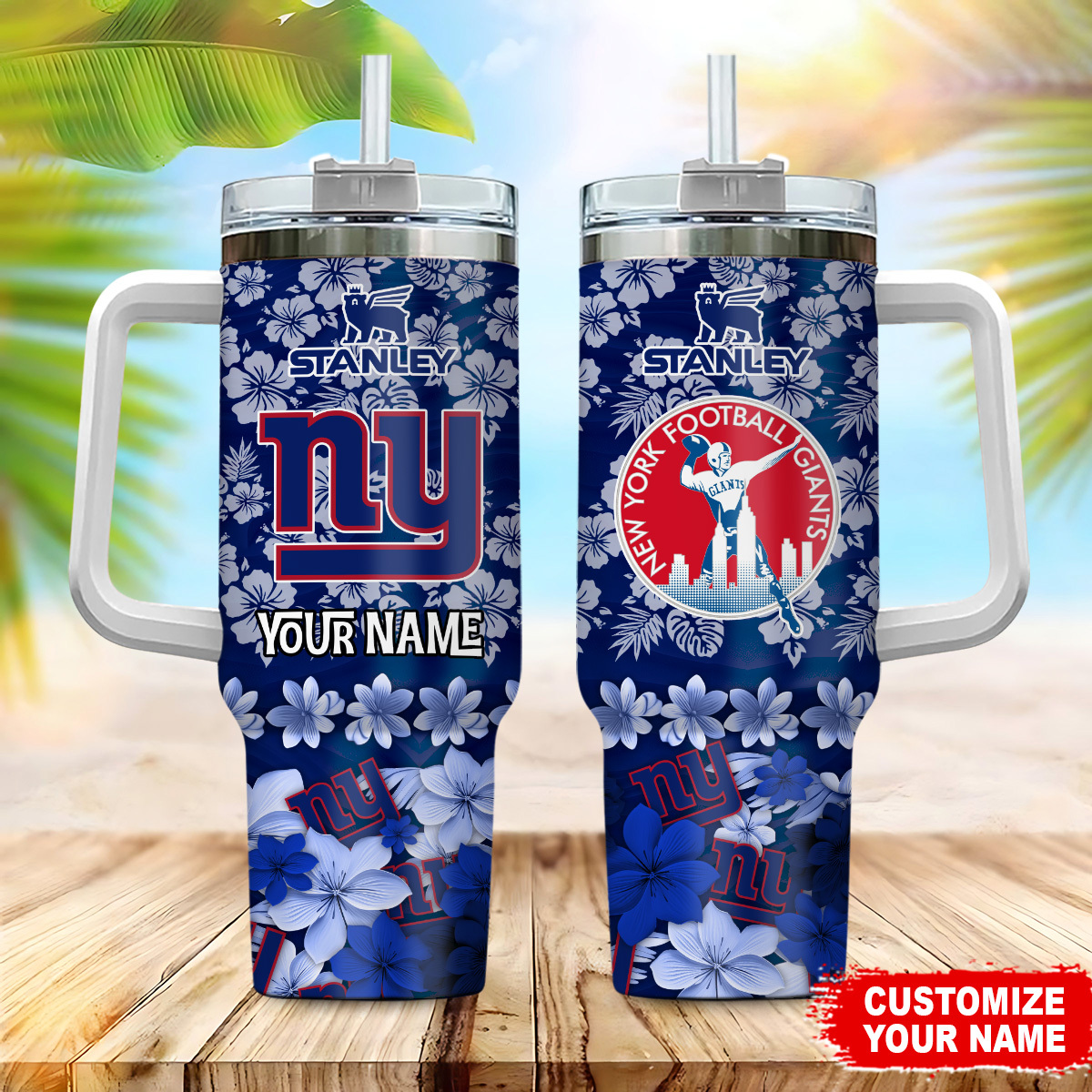 New York Giants NFL Tropical Floral Custom Stanley Cup 40 oz 30 oz Tumbler With HandleTVC2301225