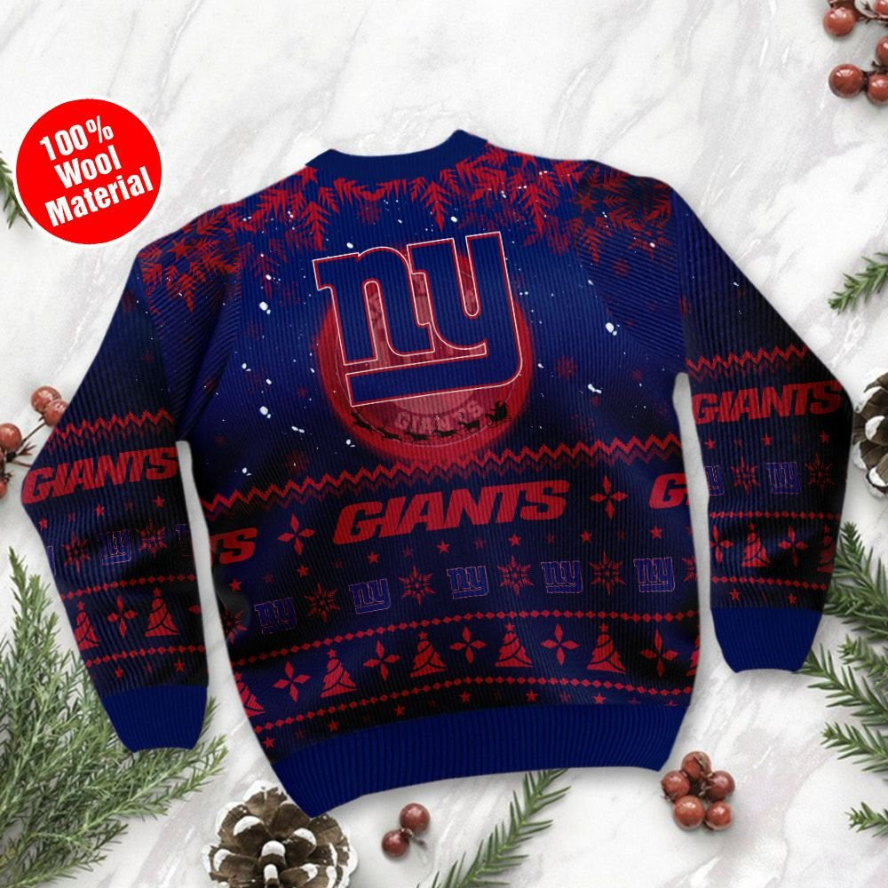New York Giants Santa Claus In The Moon Ugly Christmas Sweater Adult 3D Funny Matching for family - Image 2