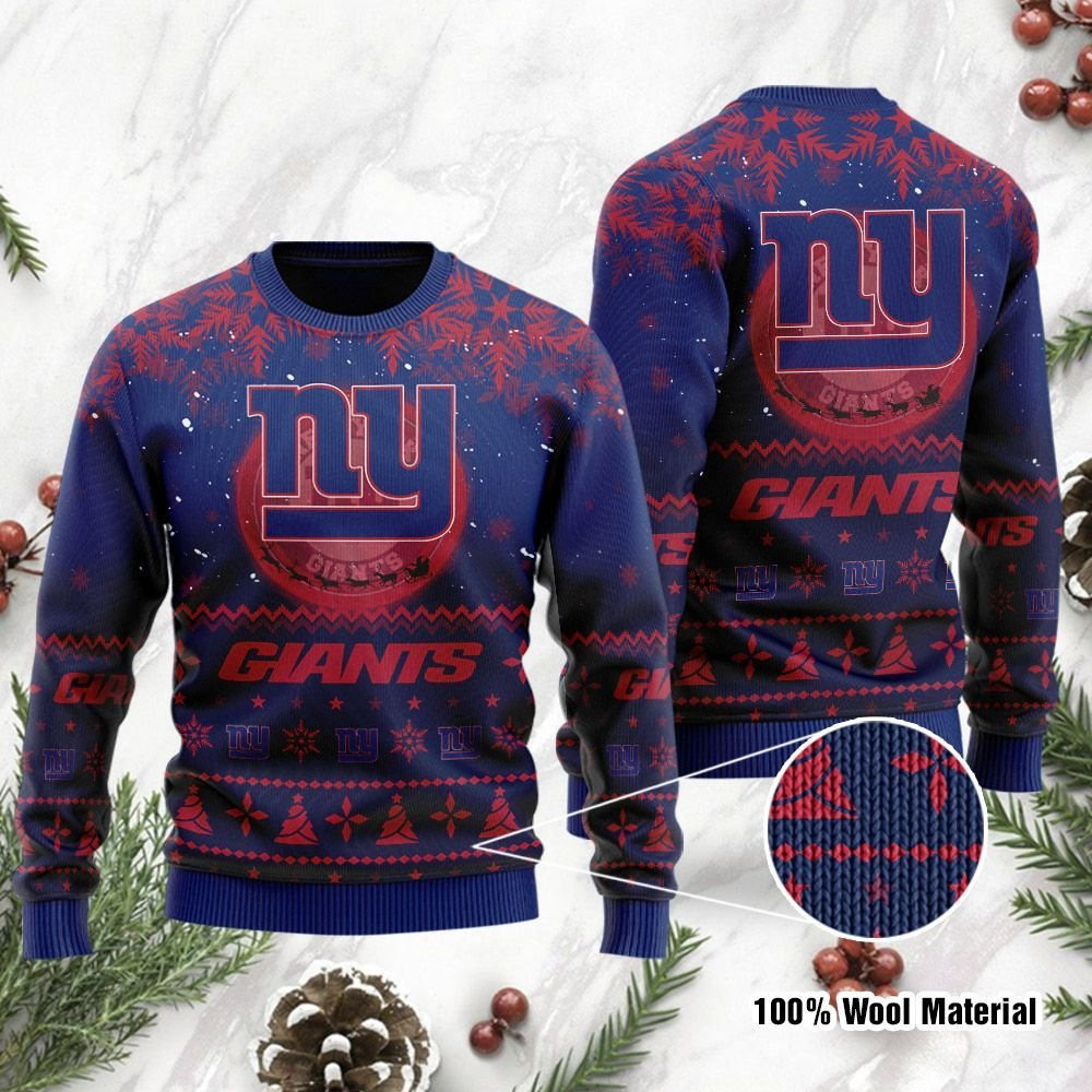 New York Giants Santa Claus In The Moon Ugly Christmas Sweater Adult 3D Funny Matching for family