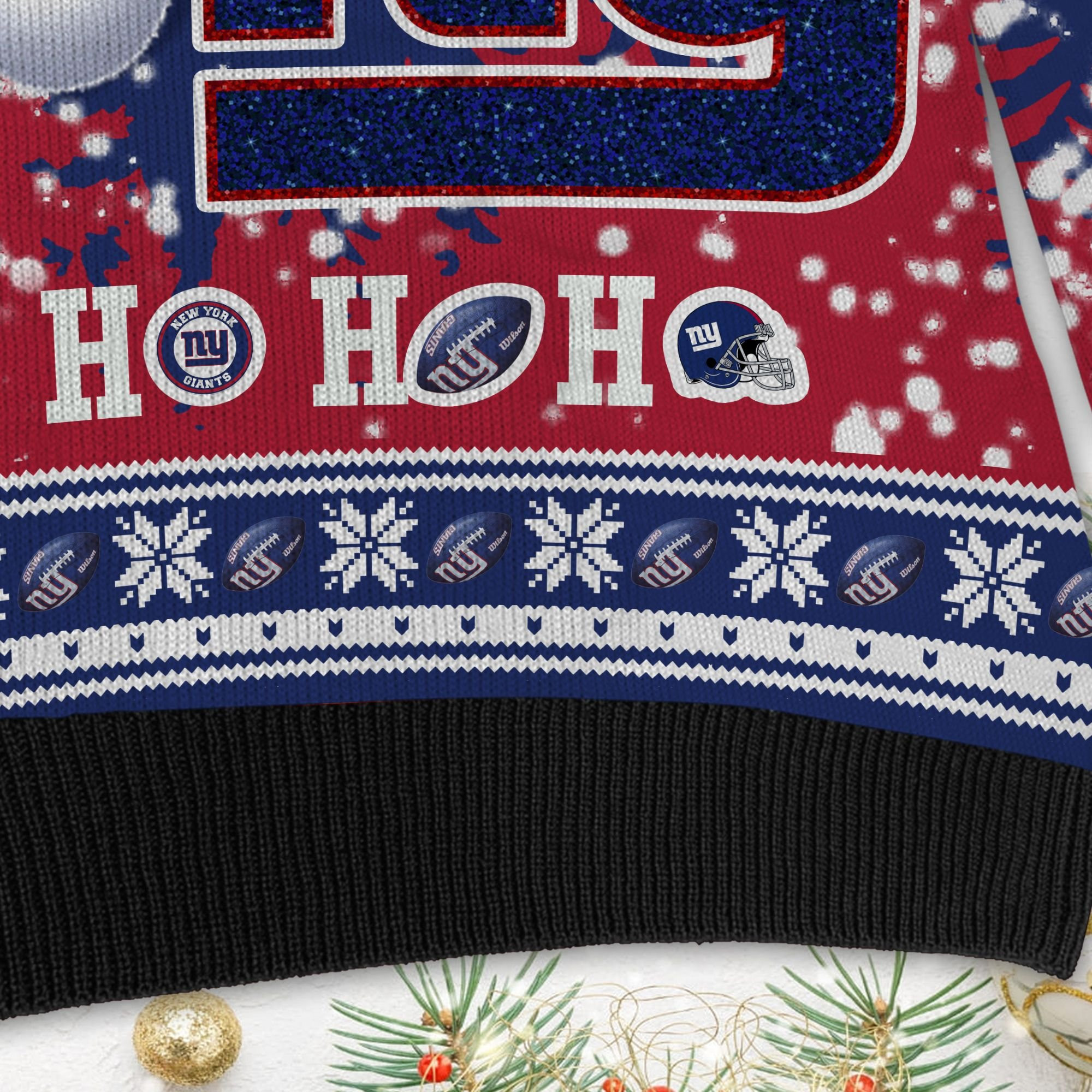 New York Giants Symbol Wearing Santa Claus Hat Ho Ho Ho Custom Personalized Ugly Christmas Sweater Adult 3D Funny Matching for family - Image 4