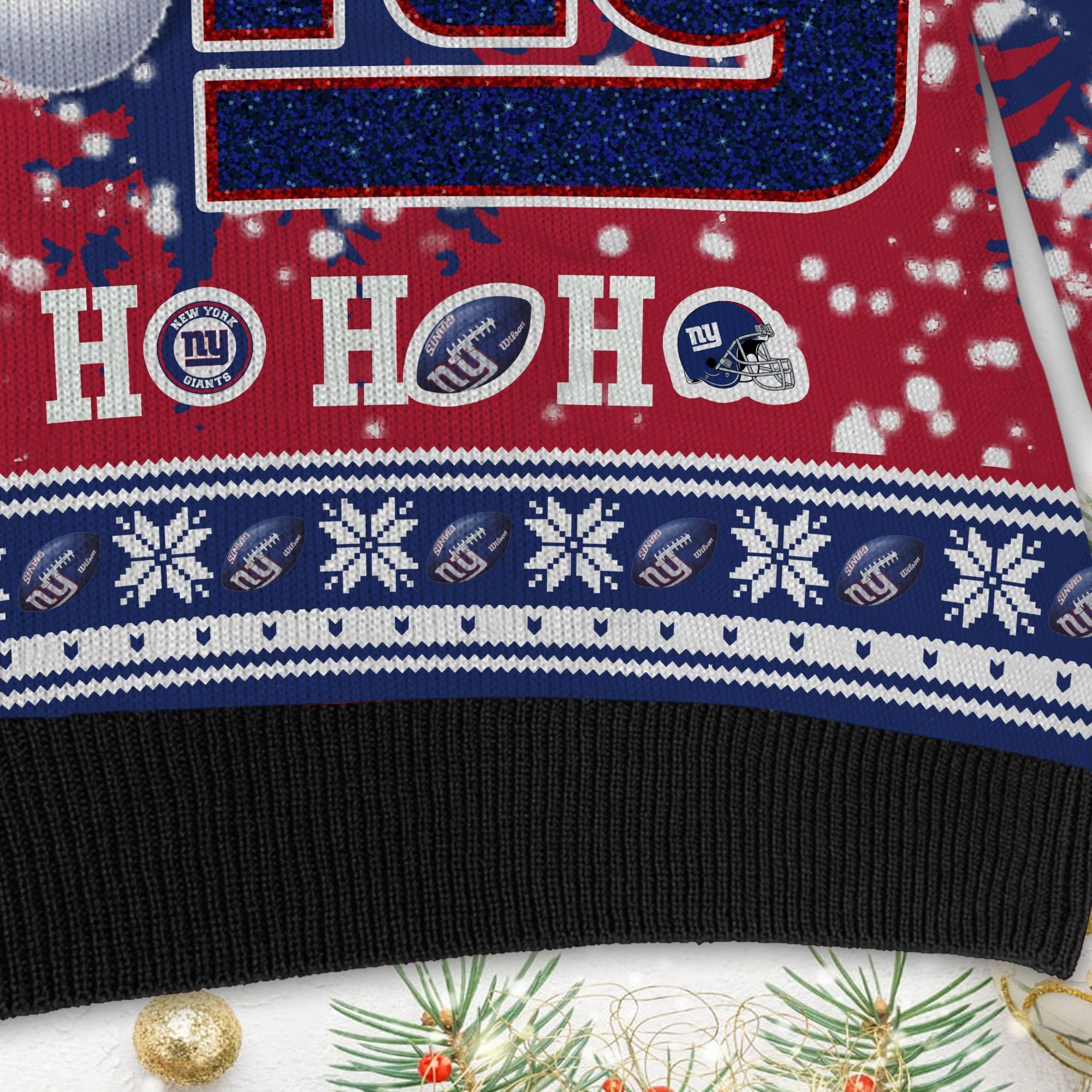 New York Giants Symbol Wearing Santa Claus Hat Ho Ho Ho Ugly Christmas Sweater Adult 3D Funny Matching for family - Image 4