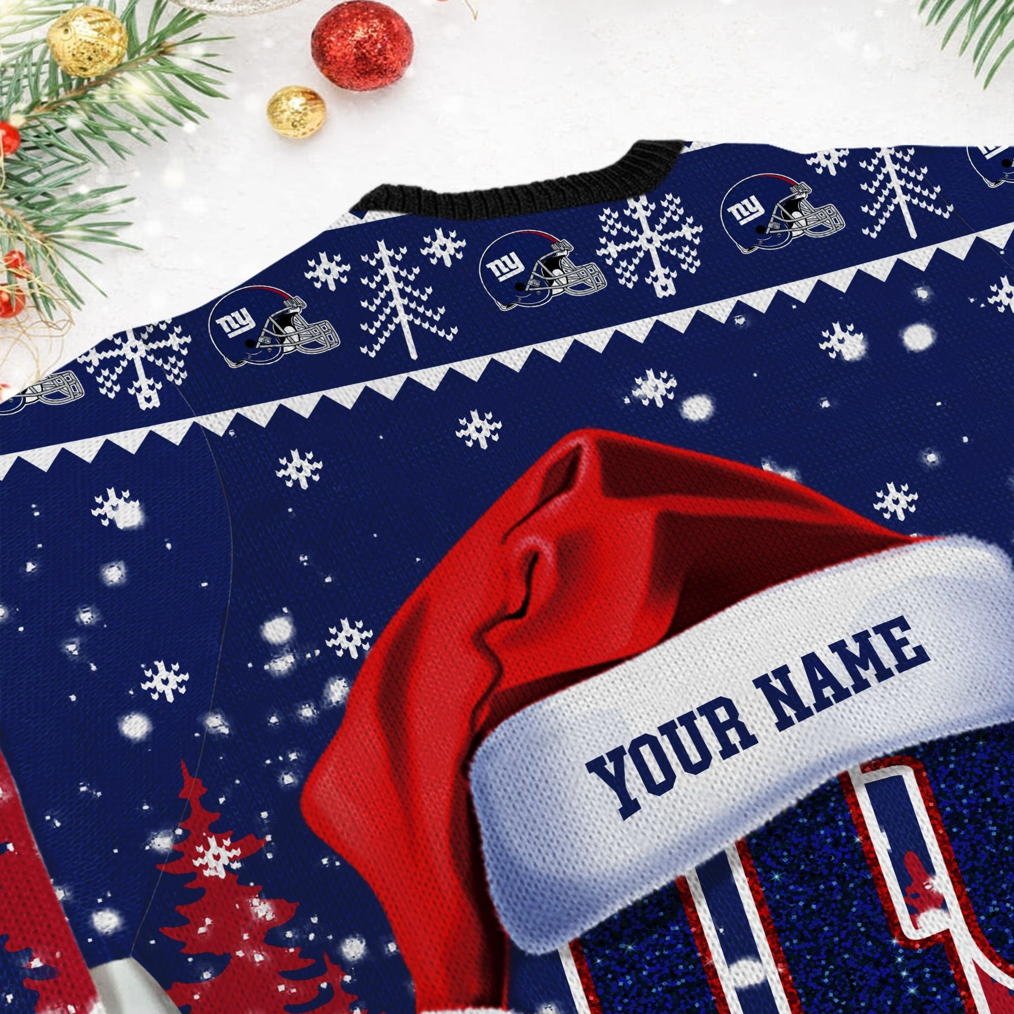 New York Giants Symbol Wearing Santa Claus Hat Ho Ho Ho Ugly Christmas Sweater Adult 3D Funny Matching for family - Image 5