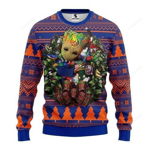 New York Islanders Groot Hug Ugly Christmas Sweater Adult 3D Funny Matching for family