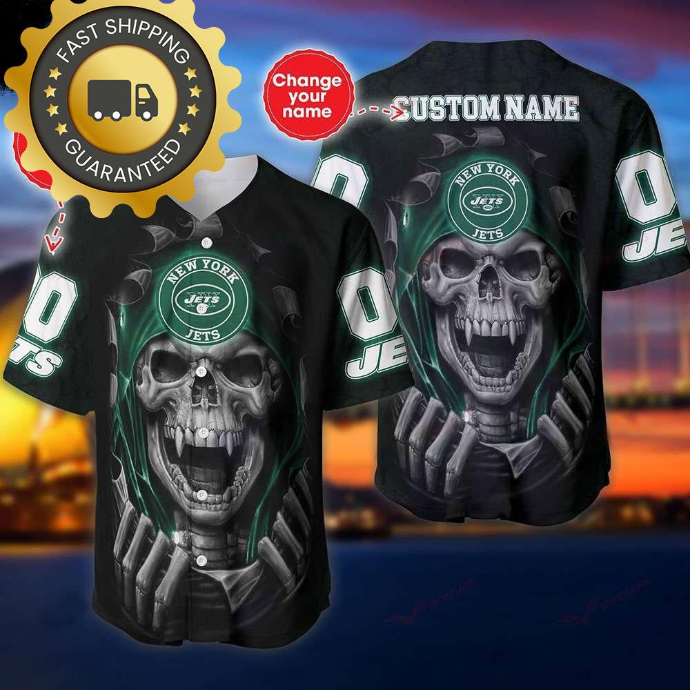 New York Jets Custom NLF Jersey Skull Personalized Baseball Jersey