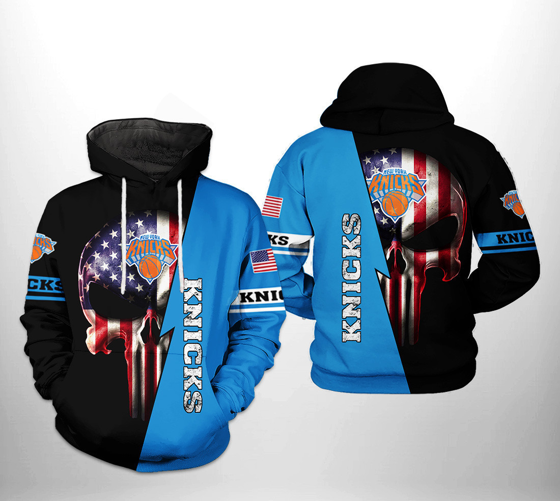 New York Knicks NBA US Flag Skull Team 3D All Over Print Hoodie, Zip Hoodie
