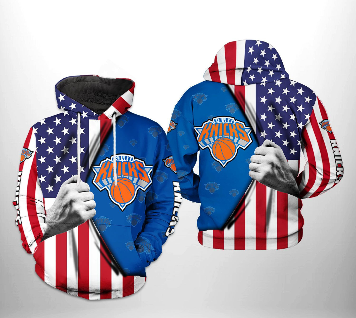 New York Knicks NBA US Flag Team 3D All Over Print Hoodie, Zip Hoodie