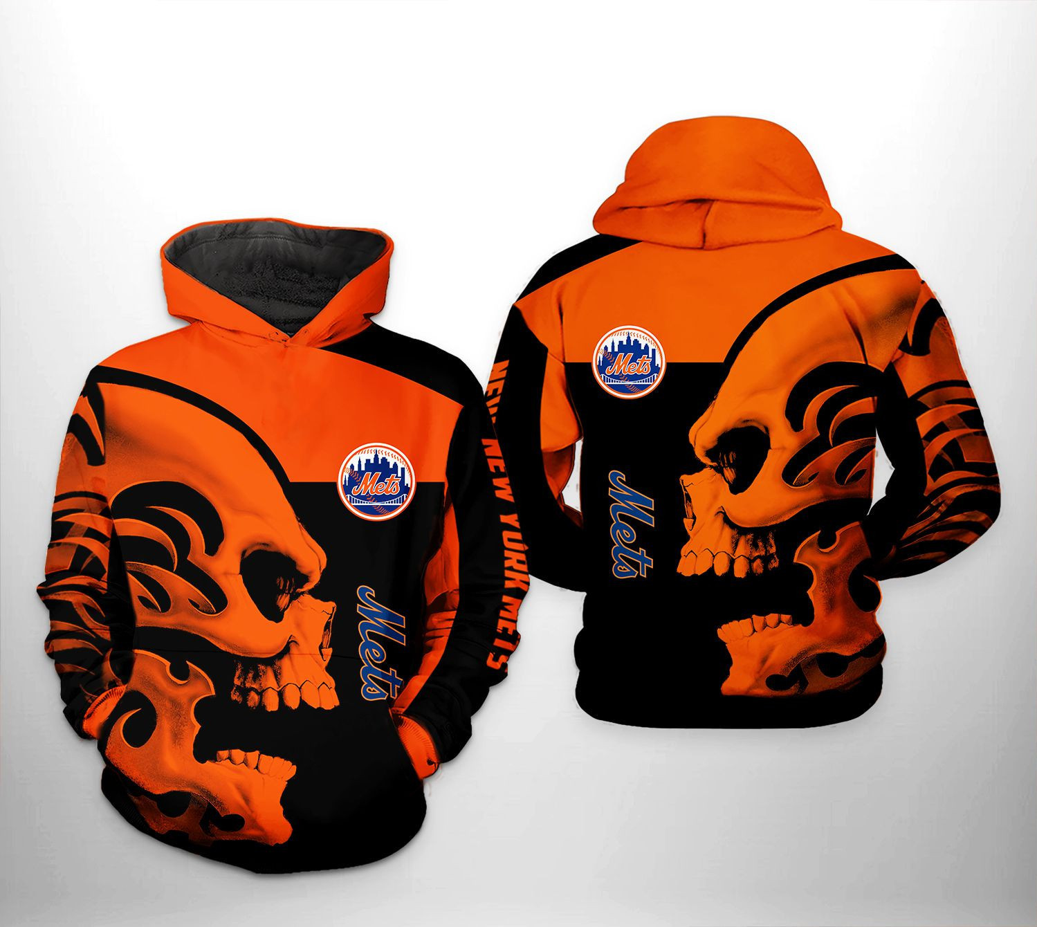 New York Mets MLB Skull 3D All Over Print Hoodie, Zip Hoodie