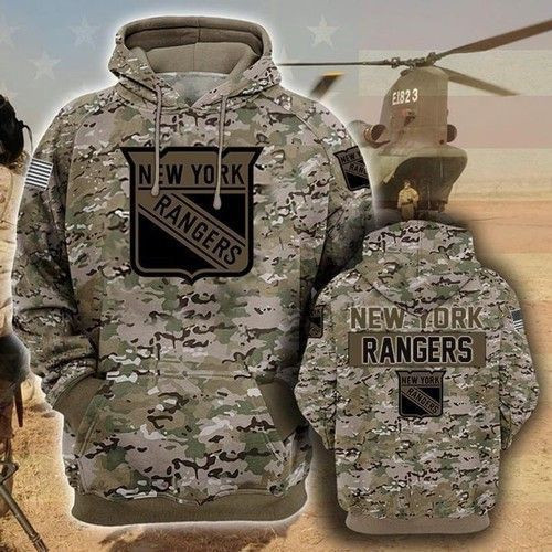 New York Rangers Camouflage Veteran Zip 3D All Over Print Hoodie, Zip Hoodie