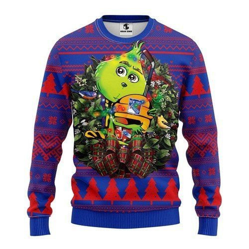 New York Rangers Grinch Hug Ugly Christmas Sweater Adult 3D Funny Matching for family