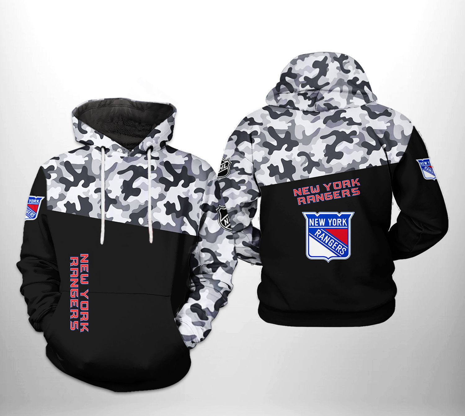 New York Rangers NHL Camo Veteran 3D All Over Print Hoodie, Zip Hoodie