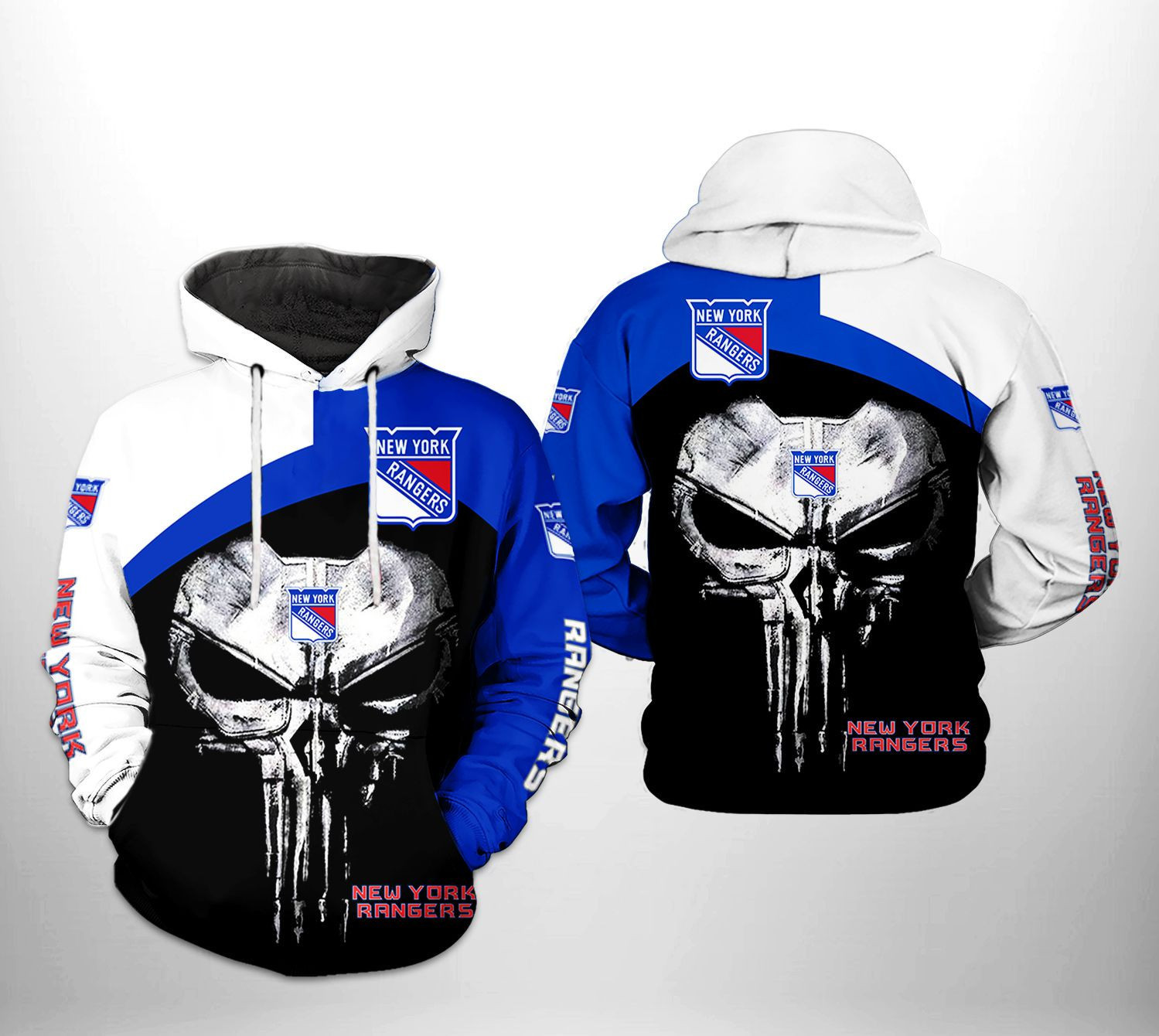 New York Rangers NHL Skull Punisher 3D All Over Print Hoodie, Zip Hoodie