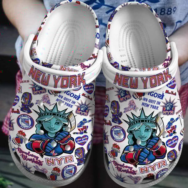 New York Rangers NHL Sport Crocs Crocband Clogs Shoes Comfortable For Men Women and Kids