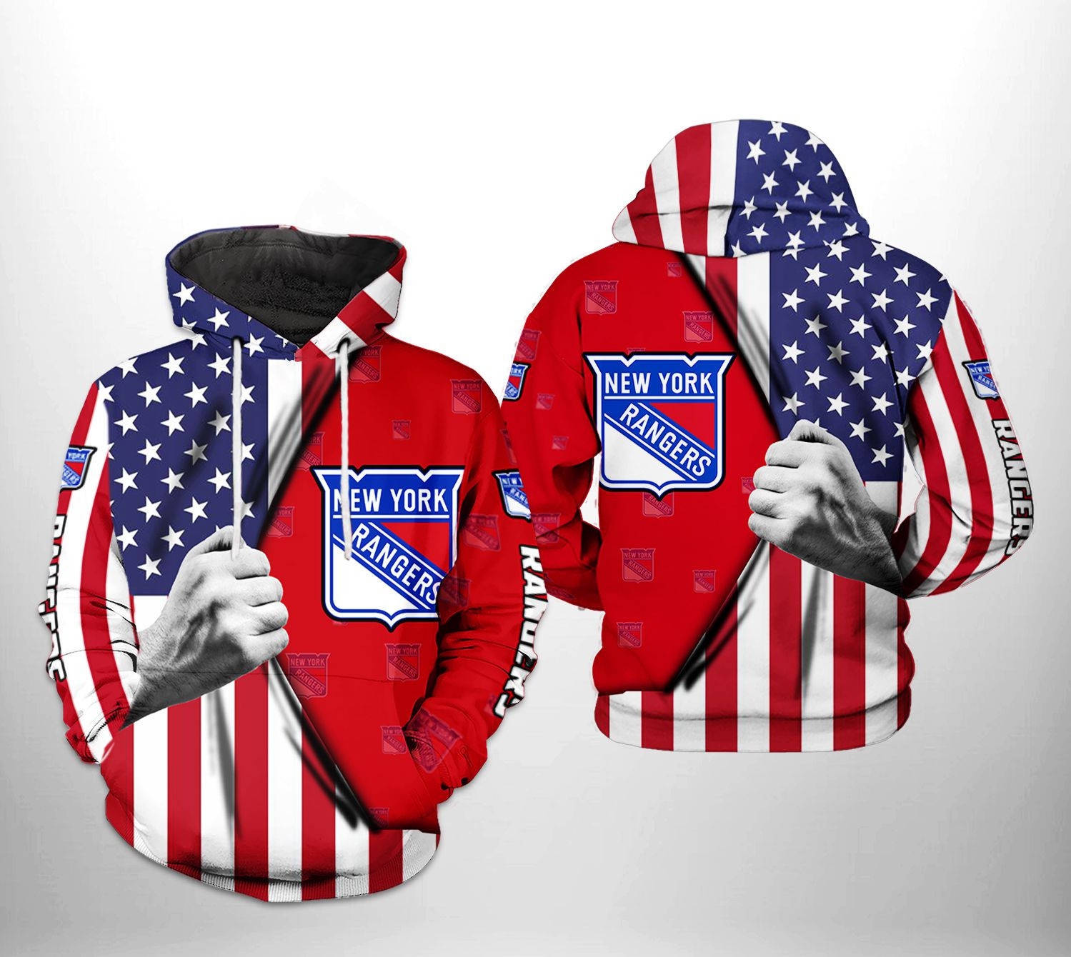 New York Rangers NHL US FLag 3D All Over Print Hoodie, Zip Hoodie