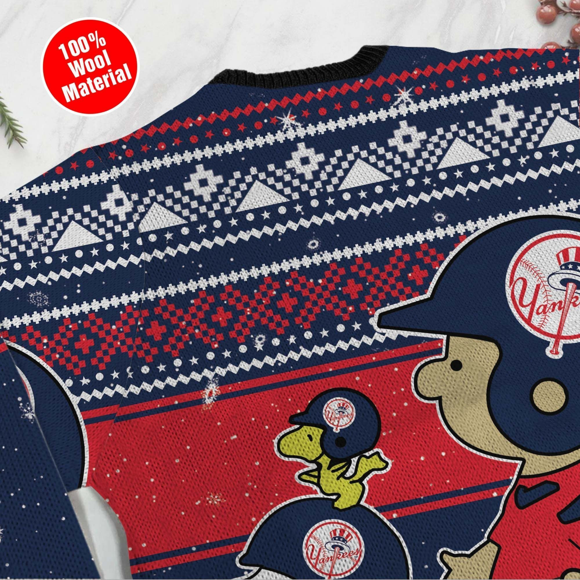 New York Yankees Charlie Brown Snoopy Wear Football Jersey Ugly Christmas Sweater Adult 3D Funny Matching for family - Image 5